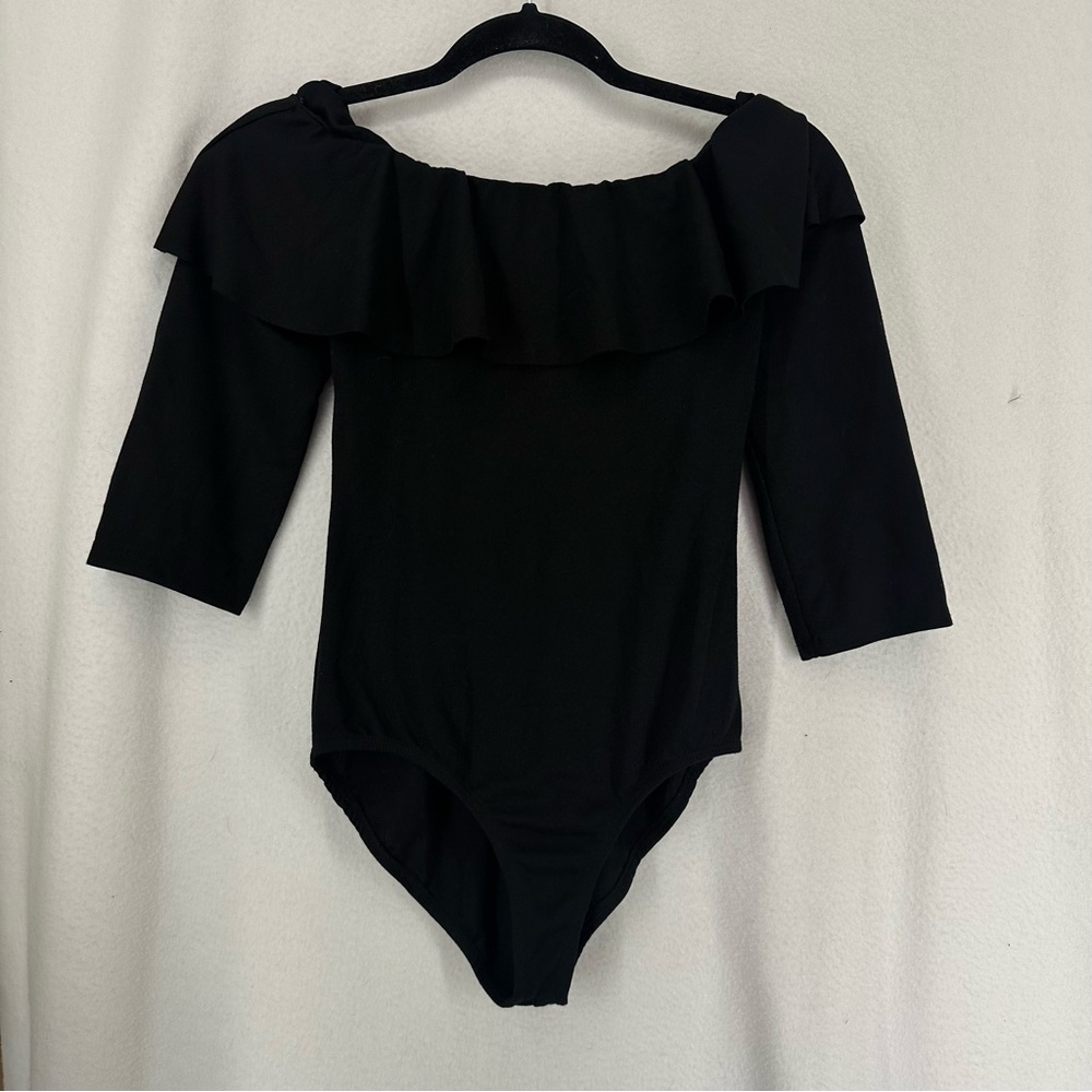 Zara Trafaluc 1/2 Sleeve‎ Off Shoulder Layered Bodysuit Medium Black